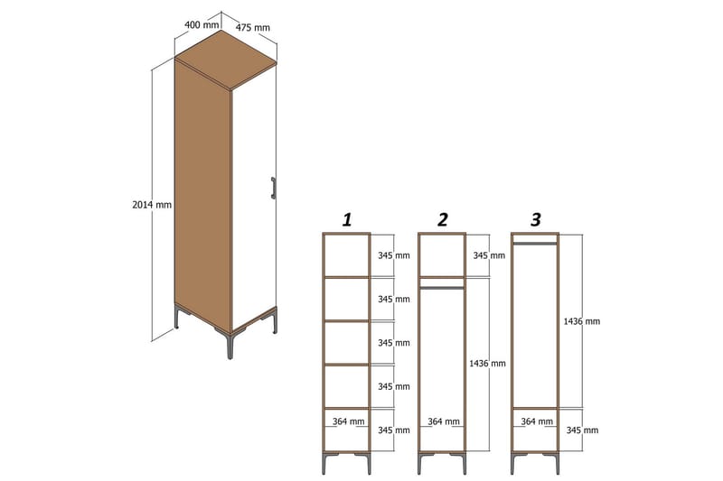 Kumsal Garderob 40 cm i Trä och Glas - Brun - Förvaring - Sko- & klädförvaring - Garderober & garderobssystem