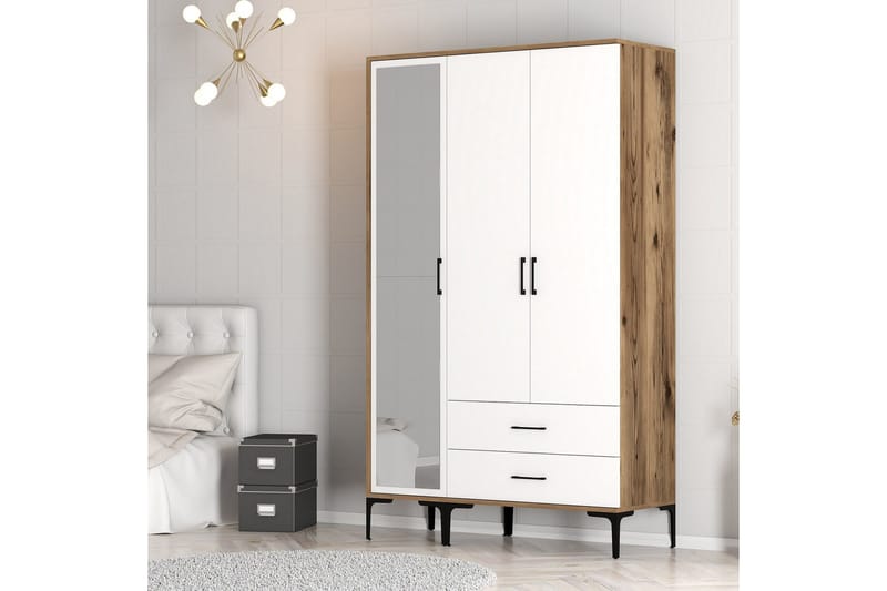 Kumsal Garderob med Spegel - Brun/Vit - Förvaring - Sko- & klädförvaring - Garderober & garderobssystem