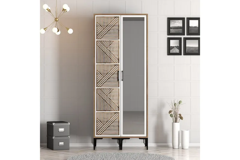 Kumsal Garderob med Spegel - Brun/Vit - Förvaring - Sko- & klädförvaring - Garderober & garderobssystem