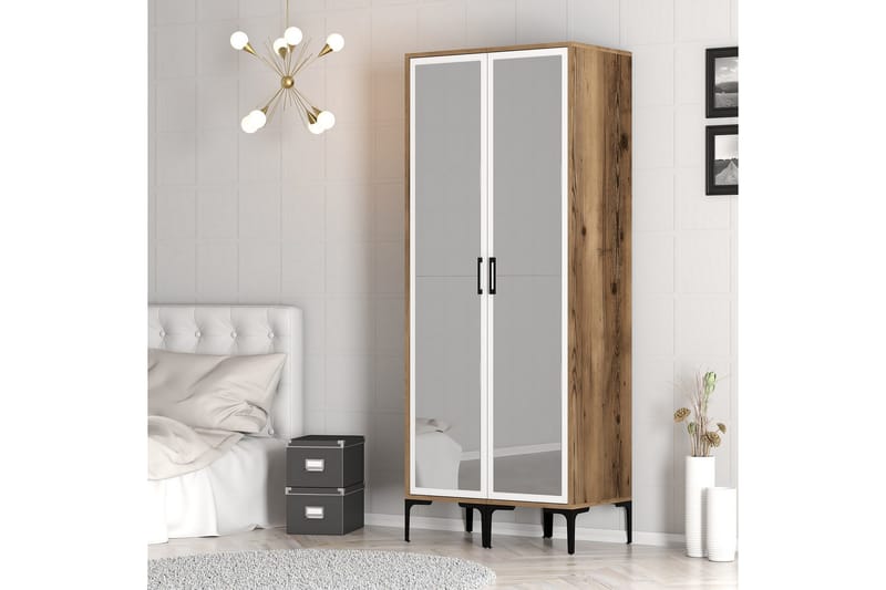 Kumsal Garderob med Spegel - Brun/Vit - Förvaring - Sko- & klädförvaring - Garderober & garderobssystem