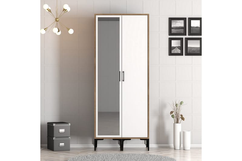 Kumsal Garderob med Spegel, Brun/Vit