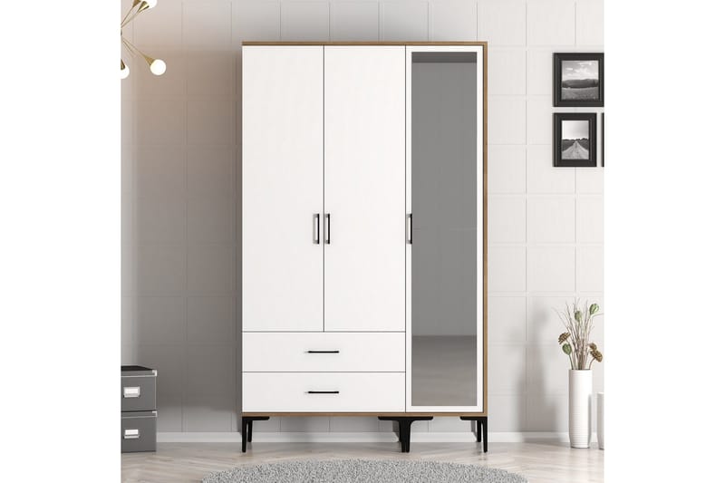 Kumsal Garderob med Spegel - Brun/Vit - Förvaring - Sko- & klädförvaring - Garderober & garderobssystem