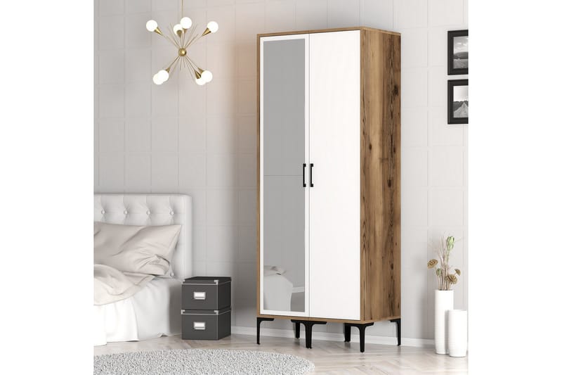 Kumsal Garderob med Spegel - Brun/Vit - Förvaring - Sko- & klädförvaring - Garderober & garderobssystem