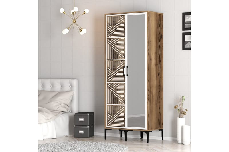 Kumsal Garderob med Spegel - Brun/Vit - Förvaring - Sko- & klädförvaring - Garderober & garderobssystem