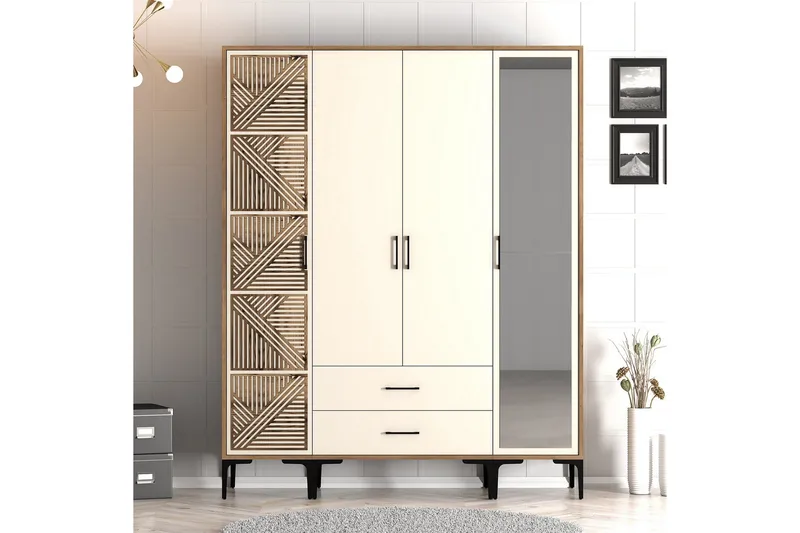 Kumsal Garderob med Spegel, Cream