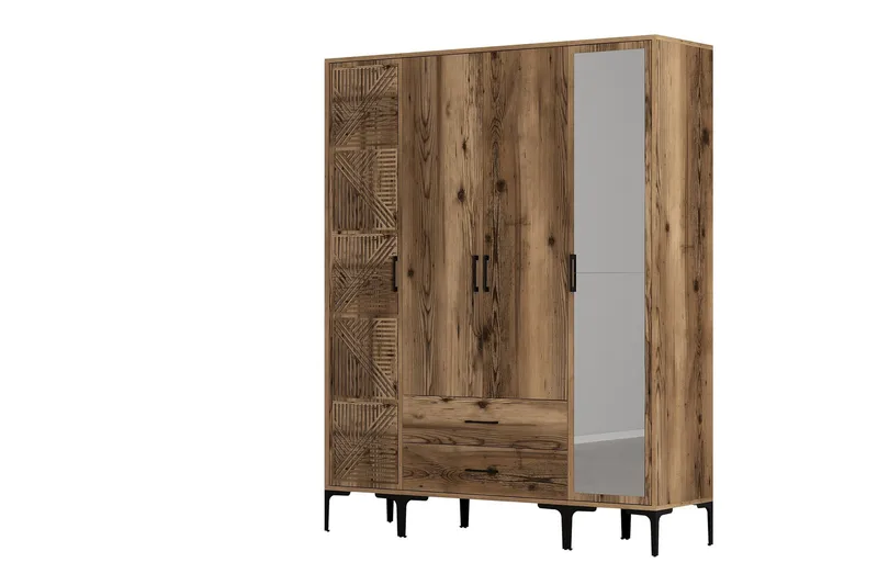 Kumsal Garderob med Spegel - Valnöt - Förvaring - Sko- & klädförvaring - Garderober & garderobssystem