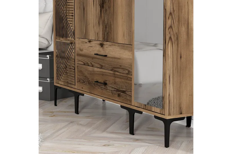 Kumsal Garderob med Spegel - Valnöt - Förvaring - Sko- & klädförvaring - Garderober & garderobssystem