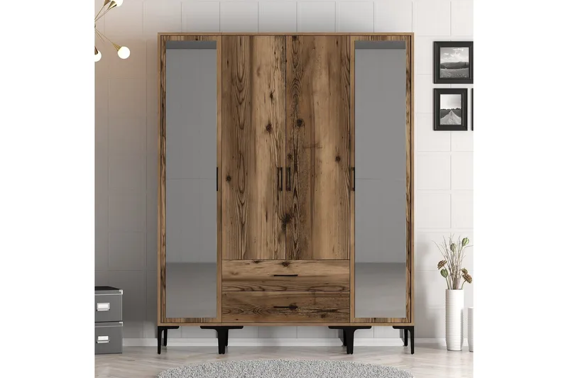 Kumsal Garderob med Spegel, Valnöt