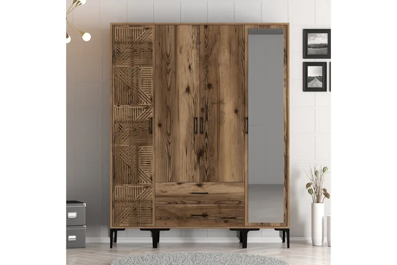 Kumsal Garderob med Spegel, Valnöt