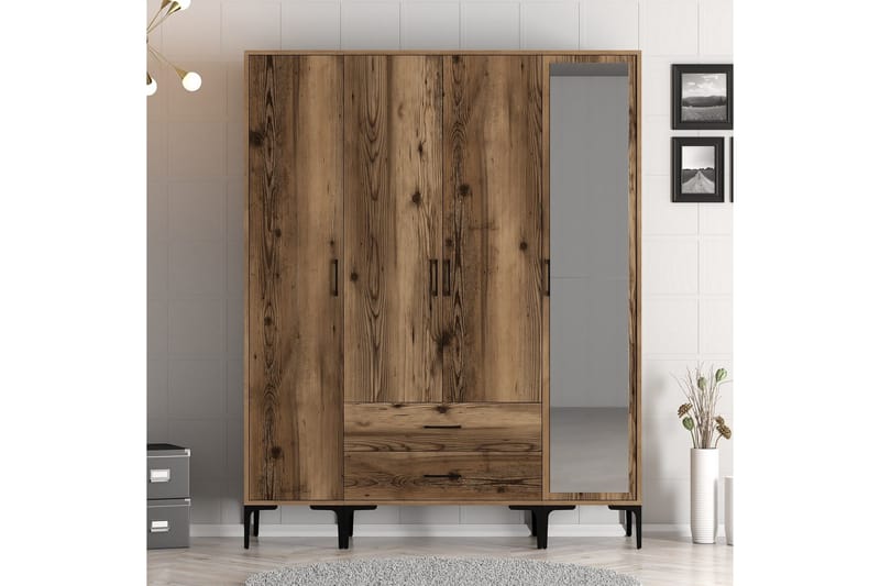 Kumsal Garderob med Spegel, Valnöt