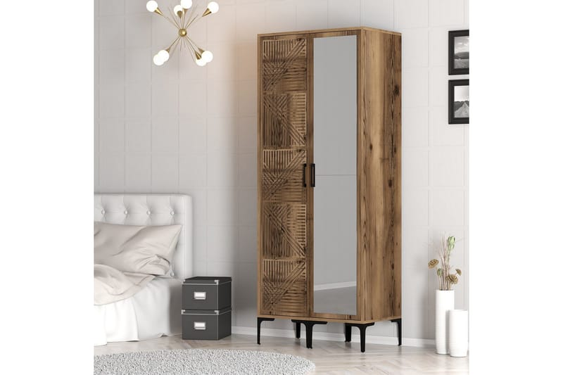 Kumsal Garderob med Spegel - Valnöt - Förvaring - Sko- & klädförvaring - Garderober & garderobssystem