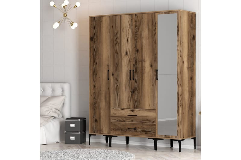 Kumsal Garderob med Spegel - Valnöt - Förvaring - Sko- & klädförvaring - Garderober & garderobssystem