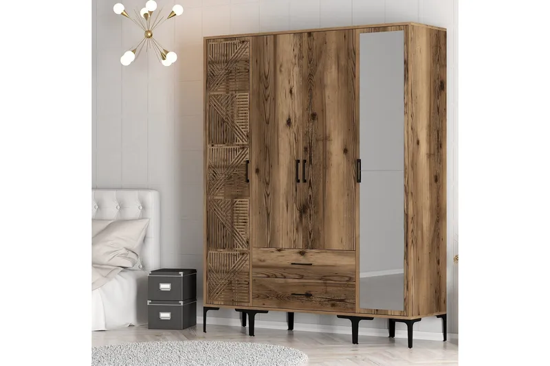 Kumsal Garderob med Spegel - Valnöt - Förvaring - Sko- & klädförvaring - Garderober & garderobssystem