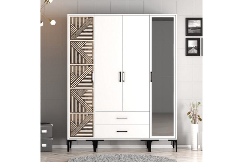 Kumsal Garderob med Spegel, Vit