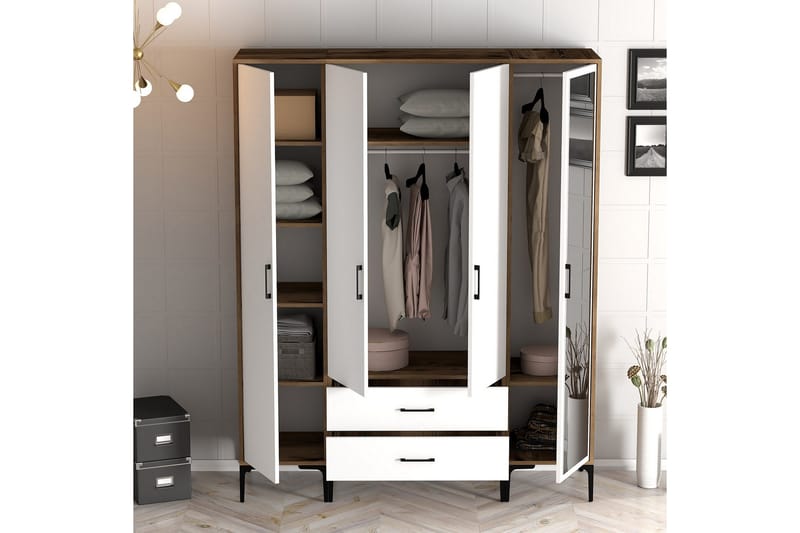 Kumsal Garderob med Spegel - Vit/Brun - Förvaring - Sko- & klädförvaring - Garderober & garderobssystem