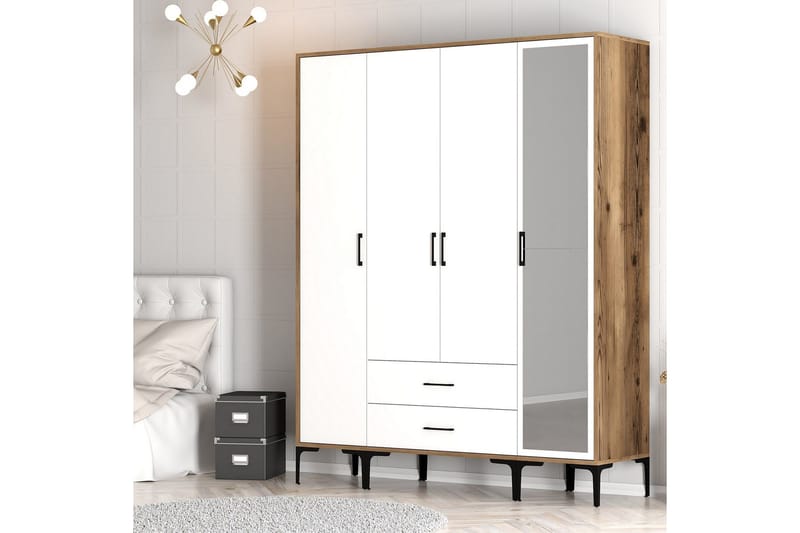 Kumsal Garderob med Spegel - Vit/Brun - Förvaring - Sko- & klädförvaring - Garderober & garderobssystem