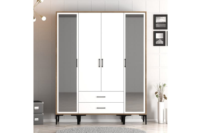 Kumsal Garderob med Spegel - Vit/Brun - Förvaring - Sko- & klädförvaring - Garderober & garderobssystem