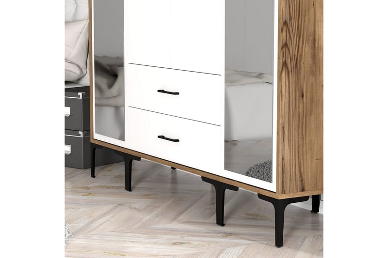 Kumsal Garderob med Spegel - Vit/Brun - Förvaring - Sko- & klädförvaring - Garderober & garderobssystem