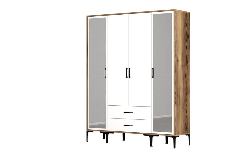 Kumsal Garderob med Spegel - Vit/Brun - Förvaring - Sko- & klädförvaring - Garderober & garderobssystem