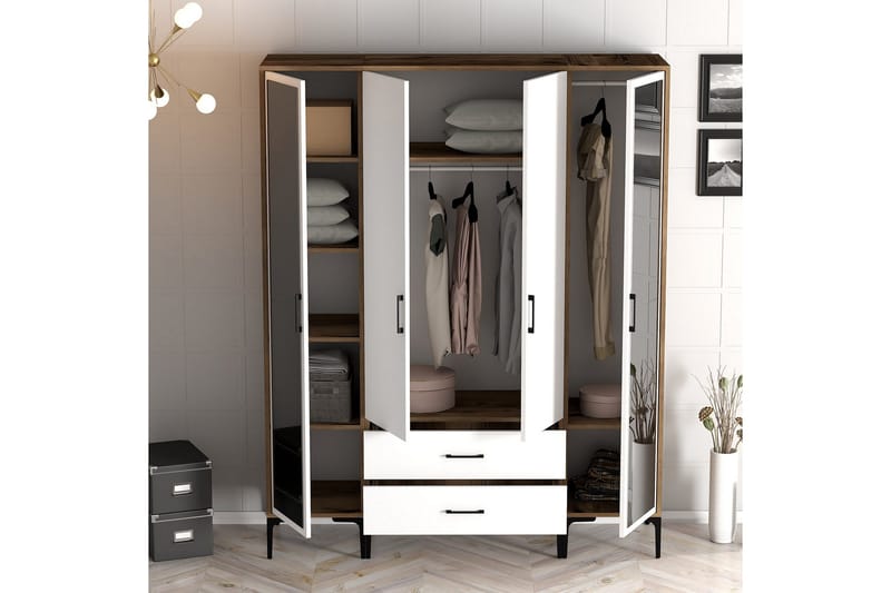 Kumsal Garderob med Spegel - Vit/Brun - Förvaring - Sko- & klädförvaring - Garderober & garderobssystem