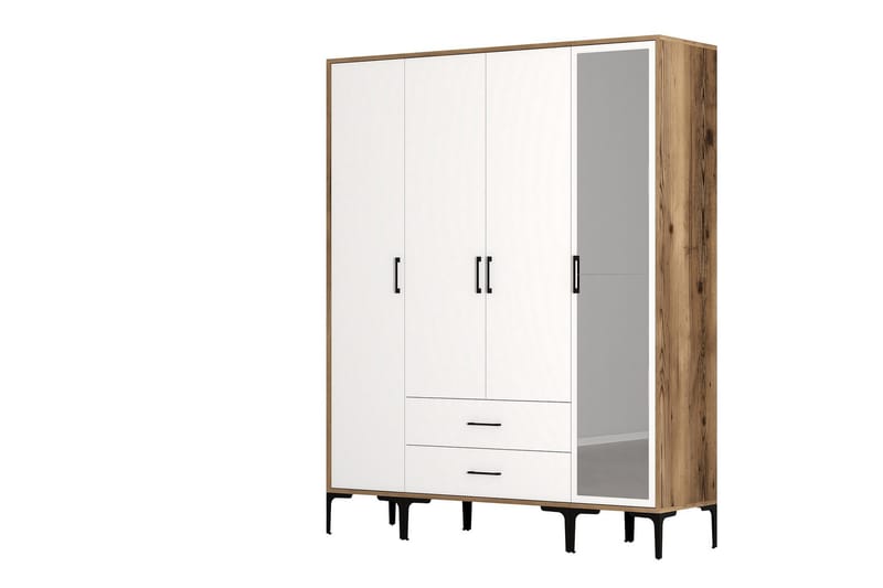 Kumsal Garderob med Spegel - Vit/Brun - Förvaring - Sko- & klädförvaring - Garderober & garderobssystem