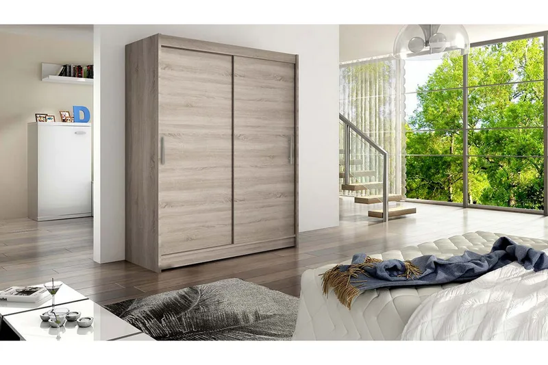 Leila Garderob 150 cm Skjutdörrar - Beige/Trä/Natur - Förvaring - Sko- & klädf örvaring - Garderober & garderobssystem