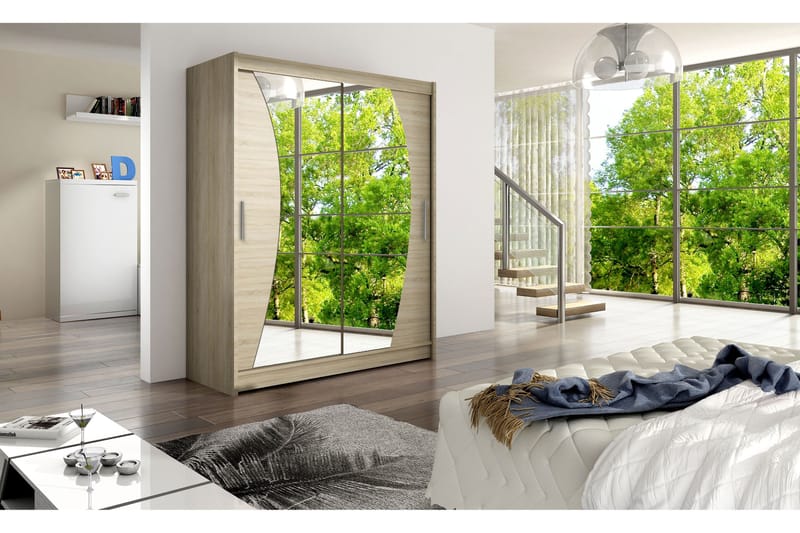 Leila Garderob 150 cm Skjutdörrar Böjd Spegel - Ek/Spegel - Förvaring - Sko- & klädförvaring - Garderober & garderobssystem