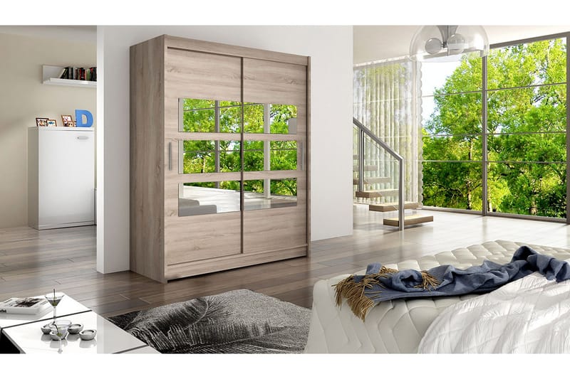 Leila Garderob 150 cm Skjutdörrar Delad Spegel - Ek/Tryffel/Spegel - Förvaring - Sko- & klädförvaring - Garderober & garderobssystem