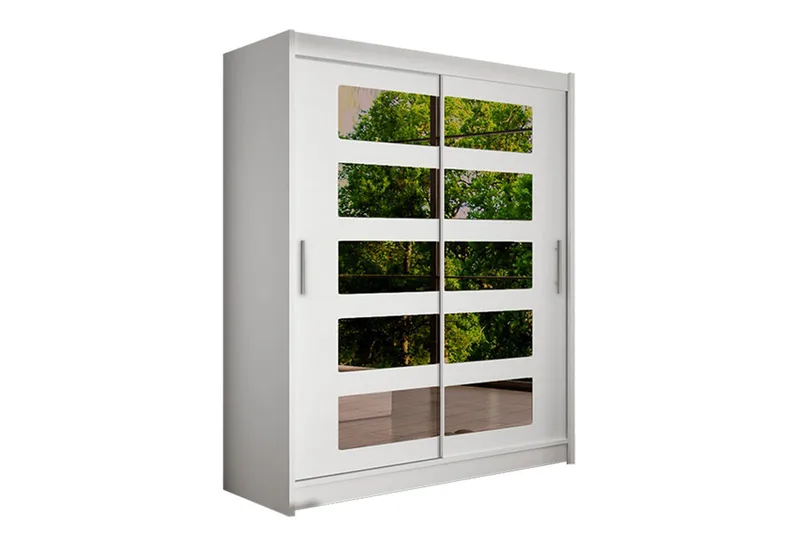 Leila Garderob 150 cm Skjutdörrar Delad Spegel - Vit - Förvaring - Sko- & klädförvaring - Garderober & garderobssystem