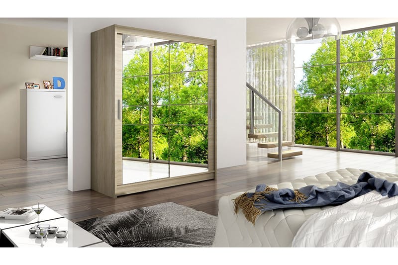 Leila Garderob 150 cm Skjutdörrar Speglar - Ek/Spegel - Förvaring - Sko- & klädförvaring - Garderober & garderobssystem