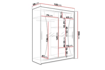Leila Garderob 150 cm Skjutdörrar Svängd Spegel - Ek/Spegel - Förvaring - Sko- & klädförvaring - Garderober & garderobssystem