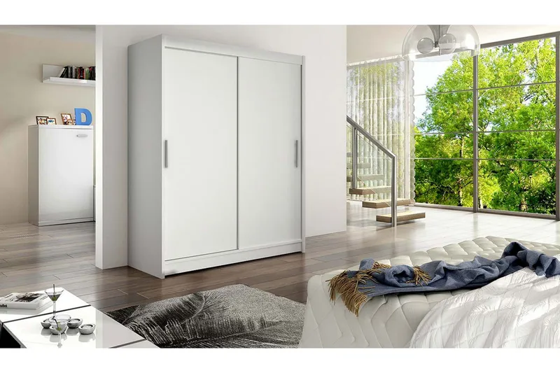 Leila Garderob 150 cm Skjutdörrar - Vit - Förvaring - Sko- & klädförvaring - Garderober & garderobssystem