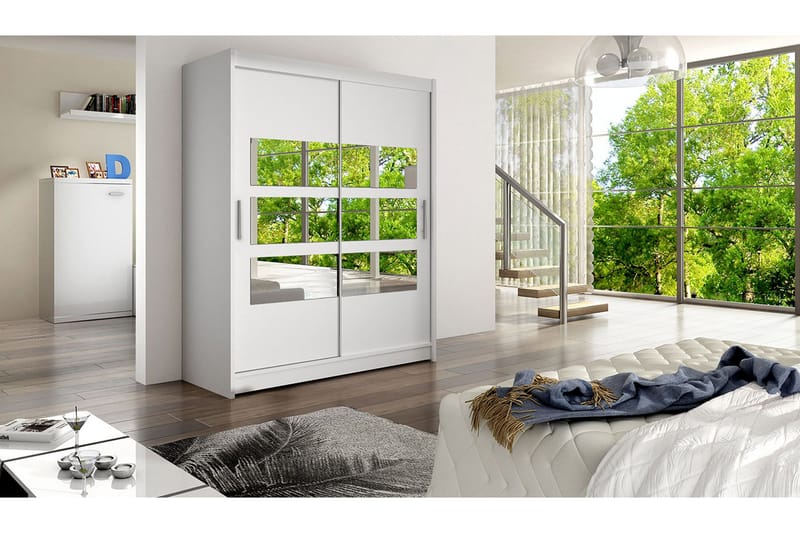 Leila Garderob Skjutdörrar Delad Spegel - Vit/Spegel - Förvaring - Sko- & klädförvaring - Garderober & garderobssystem