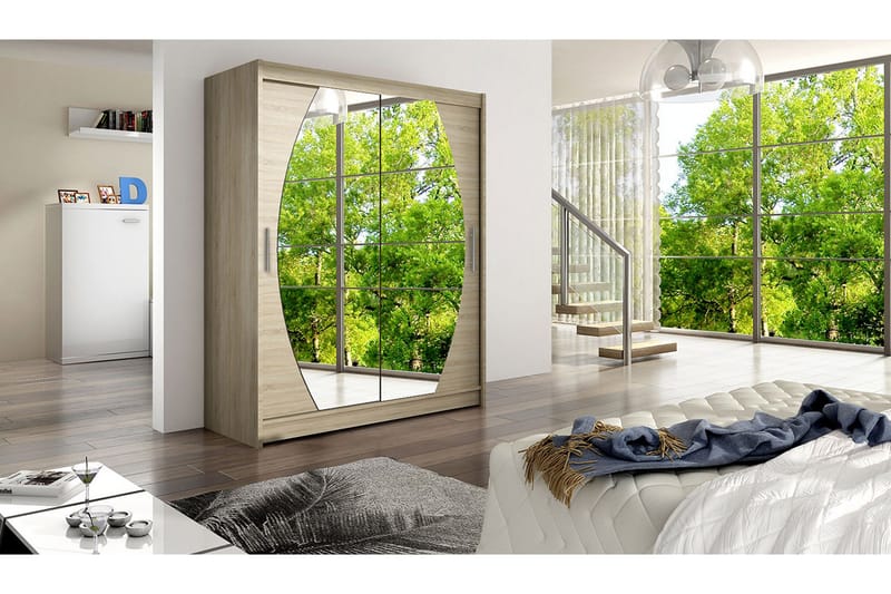 Leila Garderob Skjutdörrar Rund Spegel - Ek/Spegel - Förvaring - Sko- & klädförvaring - Garderober & garderobssystem