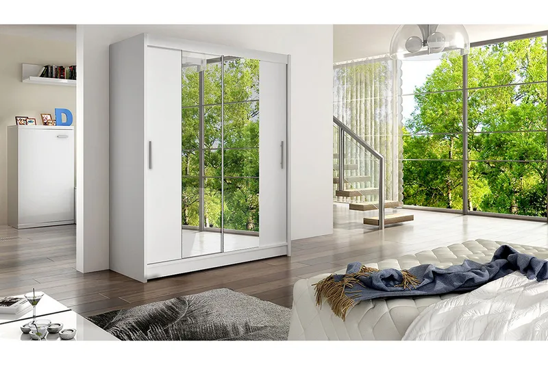 Leila Garderob Skjutdörrar Smal Spegel - Vit - Förvaring - Sko- & klädförvaring - Garderober & garderobssystem