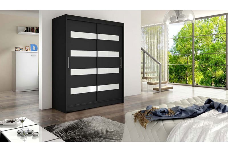 Leila Garderob Smal Skjutdörrar Smal Delad Spegel - Svart - Förvaring - Sko- & klädförvaring - Garderober & garderobssystem