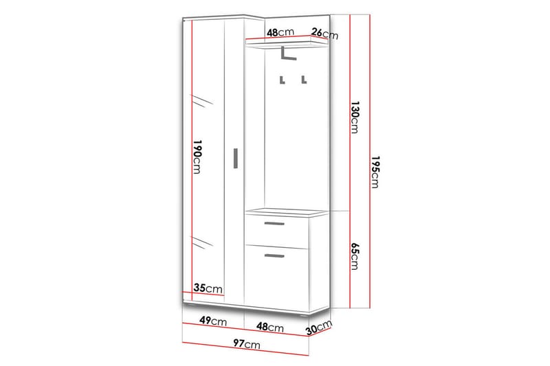 LUX Garderob 97x30x195 cm - Beige/Vit - Garderober & garderobssystem