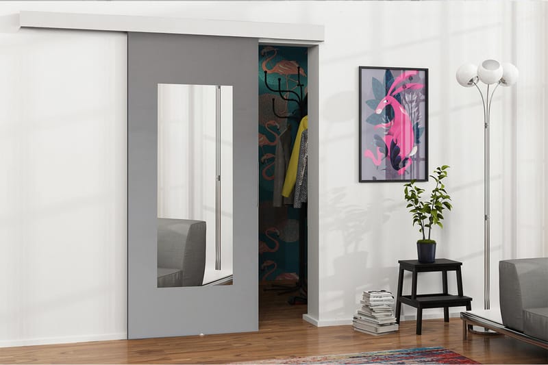 MALIBU Dörr 204x96x205 cm - Antracit/Spegel - Förvaring - Sko- & klädförvaring - Garderober & garderobssystem - Garderobsdörr - Skjutdörrar garderob