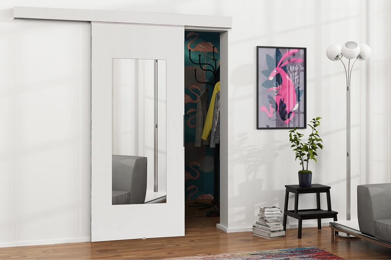 MALIBU Dörr 220x106x205 cm - Vit/Spegel - Förvaring - Sko- & klädförvaring - Garderober & garderobssystem - Garderobsdörr - Skjutdörrar garderob
