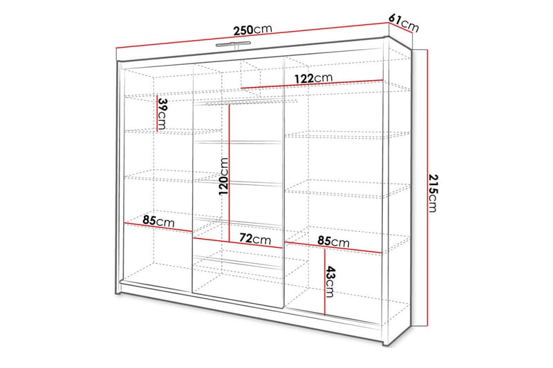 Malibu Garderob 250x61x215 cm - Beige - Förvaring - Sko- & klädförvaring - Garderober & garderobssystem