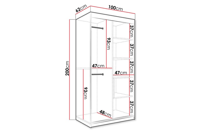 MARMUL Garderob m Speglar Kant 100cm Marmormönster Svart/Vit - Garderober & garderobssystem