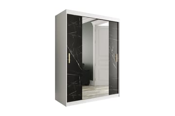MARMUL Garderob m Speglar Kant 150cm Marmormönster Vit/Svart