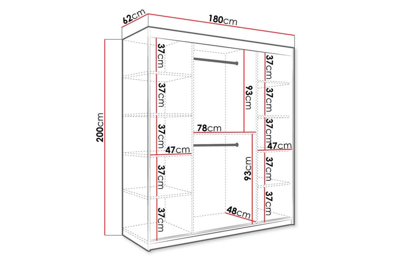 MARMUL Garderob m Speglar Kant 180cm Marmormönster Vit/Svart - Förvaring - Sko- & klädförvaring - Garderober & garderobssystem