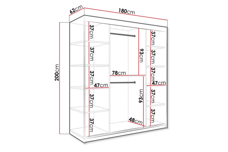 MARMUL Garderob m Speglar Kant 180cm Marmormönster Vit/Svart - Garderober & garderobssystem