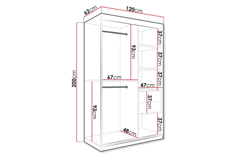 MARMUL Garderob m Speglar Mitt 120cm Marmormönster Vit/Svart - Garderober & garderobssystem