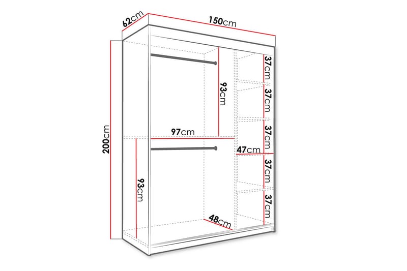 MARMUL Garderob m Speglar Mitt 150cm Marmormönster Svart/Vit - Garderober & garderobssystem