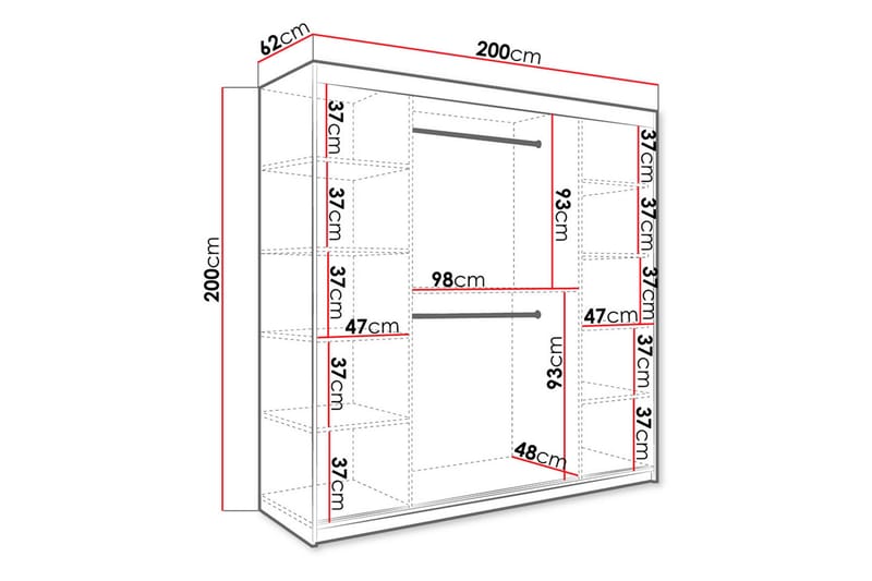 MARMUL Garderob m Speglar Mitt 200cm Marmormönster Vit/Svart - Garderober & garderobssystem