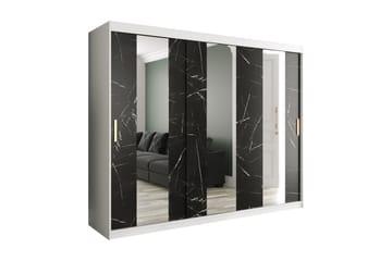 MARMUL Garderob m Speglar Mitt 250cm Marmormönster Vit/Svart