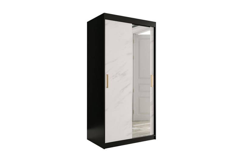 MARMUL Garderob med Spegel 100  cm Marmormönster Svart/Vit/G - Garderober & garderobssystem
