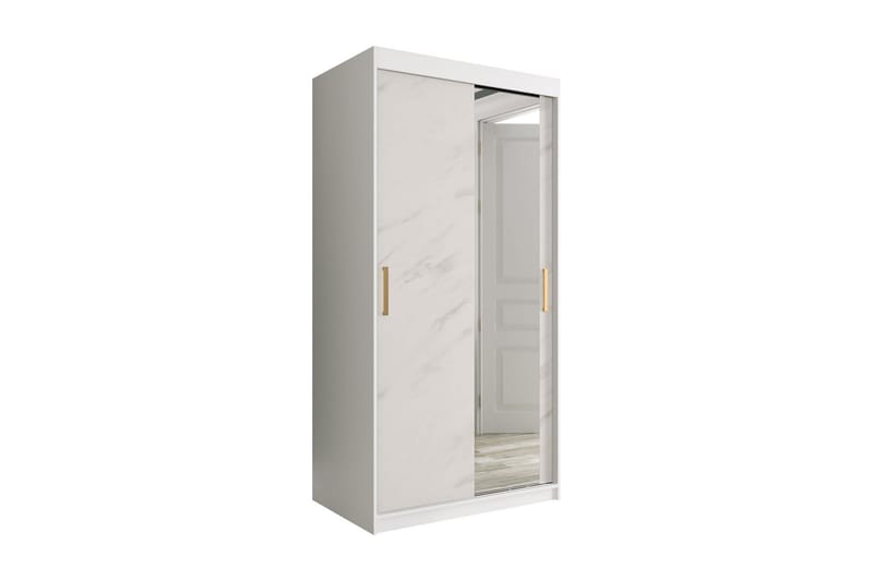 MARMUL Garderob med Spegel 100  cm Marmormönster Vit/Guld - Garderober & garderobssystem